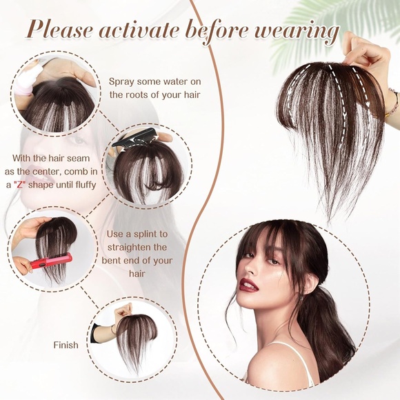 Human Hair Bangs Hair Clip, 360° Cover Clip in Bangs, Brown Black - Picture 6 of 12